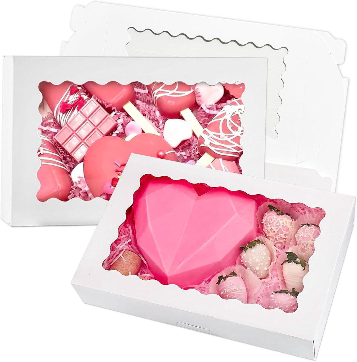 Bobypet - Cupcake dozen - Rechthoekige taartdozen met venster - Set van 12 - Voor taart, gebak, donuts, koekjes, cupcakes en vlaaien - Verpakkingsdozen - 30.5*20*6.4cm - Wit