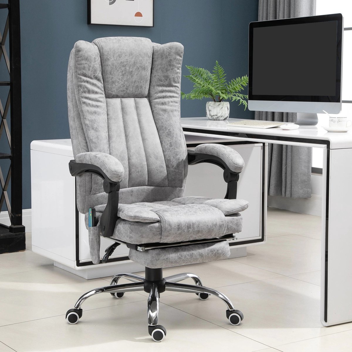 MIVRAY Massage Bureaustoel 62 x 67 x 113 Tot 120 Cm Met Massage En Verwarming Met Voetsteun Voor Kantoor Grijs Stof