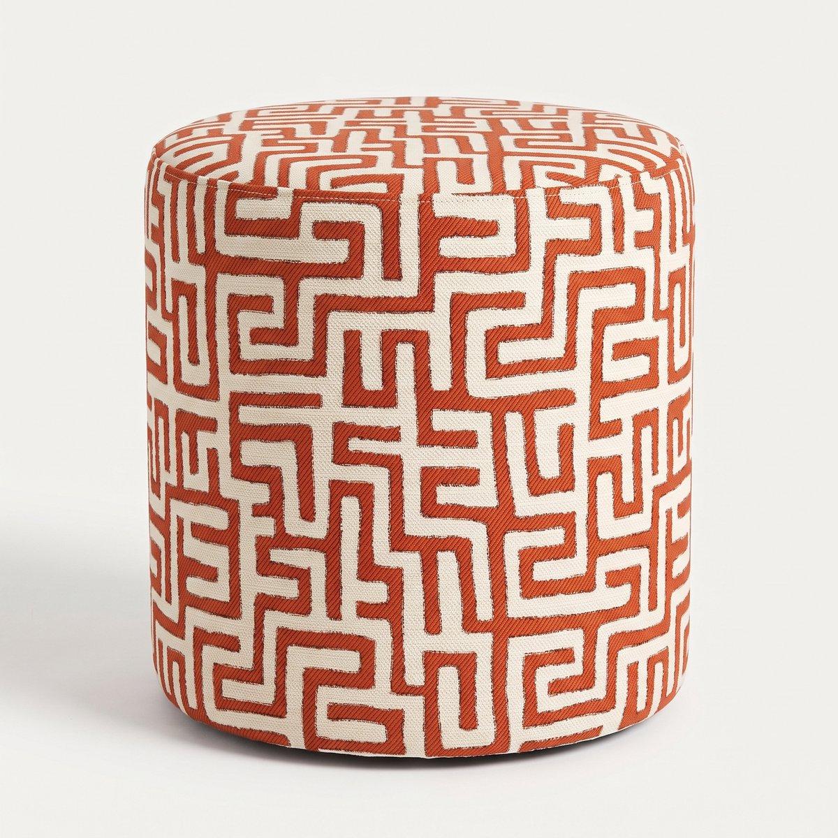 Mörgenn Poef Maze Terra - Ronde Poef en Voetenbank - Jacquard Labyrint - 60x60x50 cm