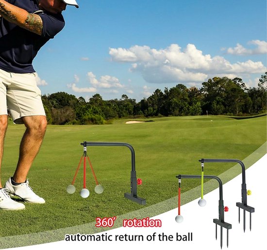 Swingtrainer - Golf Oefenmateriaal - Golf Swing Verbeteren - Automatische Bal Retour - Verstelbare Hoogte - Geel — afbeelding 2