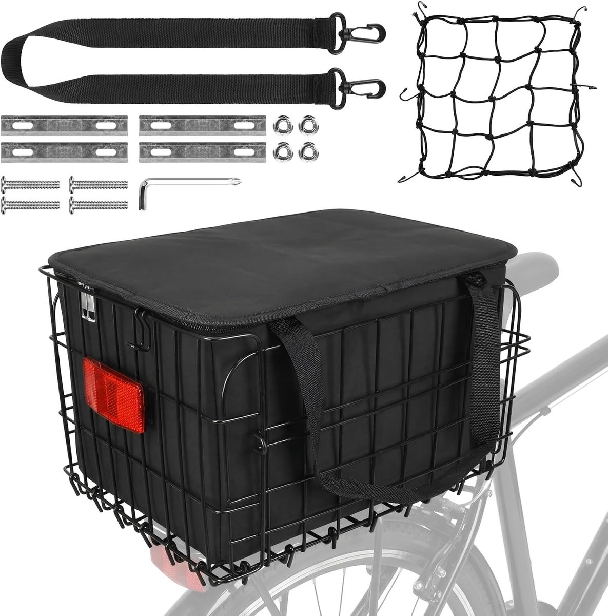 Fietskrat - Zwart - 37 x 27 x 20 cm - Opvouwbaar Stalen Fietskrat met PU Liner - Universeel voor Achterdrager