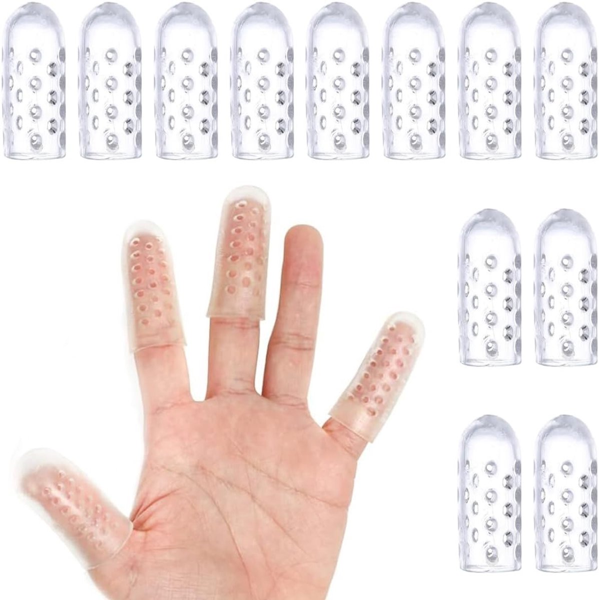 Vingerbeschermers van silicone, 12 stuks, transparant, ideaal voor bescherming en ondersteuning van vingers tijdens knutselen en koken