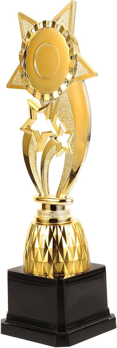 Mini Trofee Beker - Prijstrofee Feesttrofee - Kinderwedstrijden - Pentagram Vorm - 26x7x7 cm - Goud
