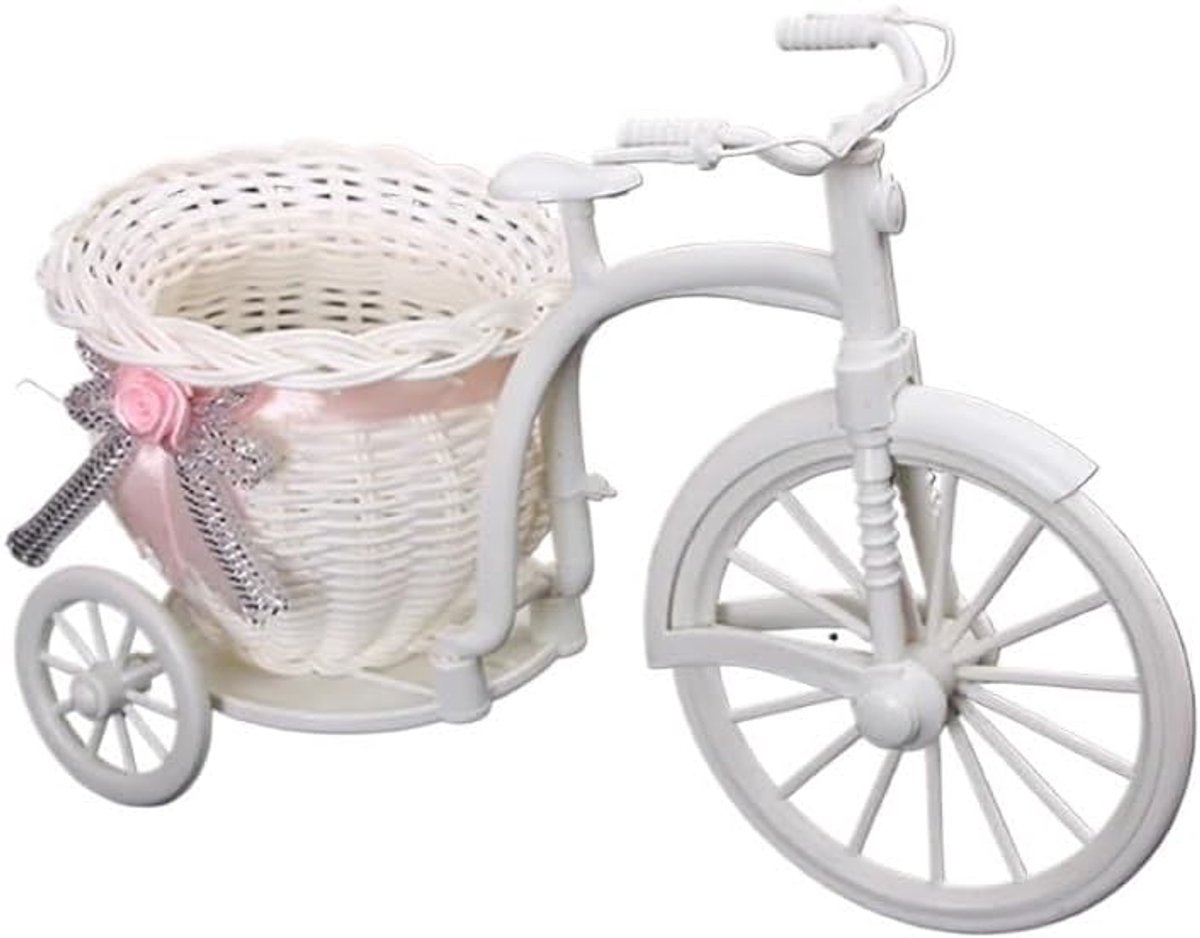 Fiets Vaas - Bloemenmand Decoratie - Huis Decoreren - Rotan Fiets Ontwerp - 24 x 16.5 cm - Roze