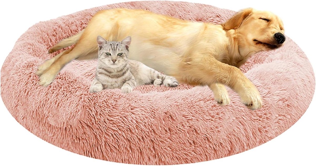 Kalmerend Huisdierbed - Donut Kussen Hond - Huisdier Rust - Antislip Bodem - 90 x 90 x 20 cm - Roze