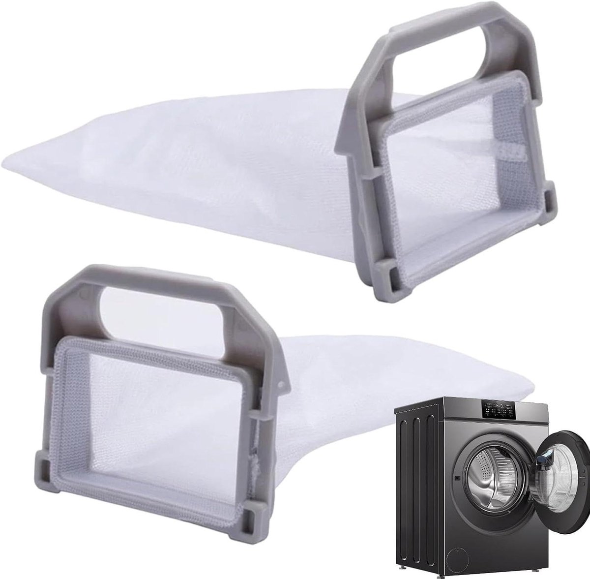 Reinigingsfilterzak Wasmachine - Haarfilter Pluisvanger - Schoon Wassen - Vangt Huisdierhaar - 7.1x5.9x7 cm - Grijs