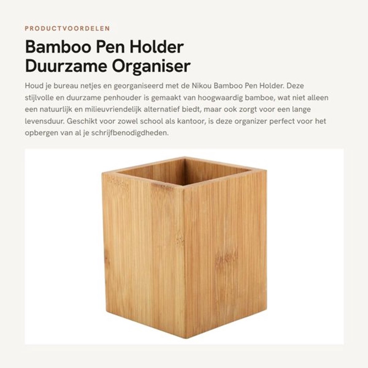 Pennenhouder Hoogwaardige Bamboo - Bureau Organizer - Desk Organizer - Pennenbakje - School/Office - 8 x 8 x 10 cm - Milieuvriendelijk - Pennenorganizer