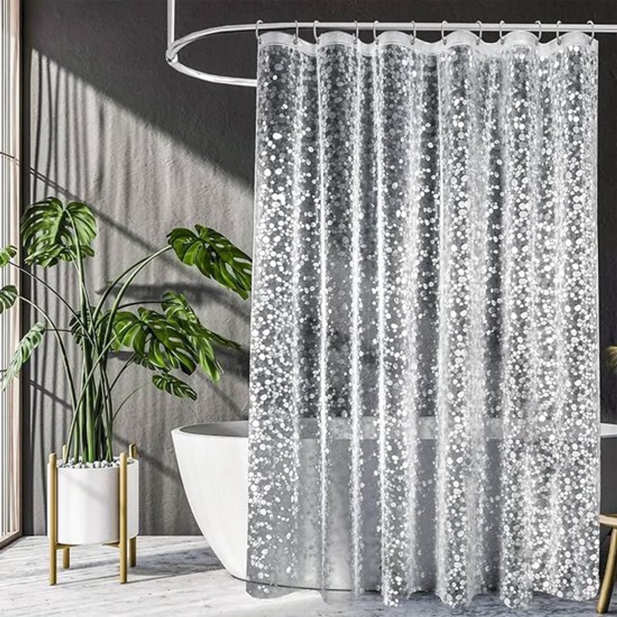 Helweet Douchegordijn, schimmelwerend, douchegordijn, badkamergordijn voor badkamer, waterdicht, voor een comfortabele doucheruimte, met kiezelpatroon, 180 x 200 cm