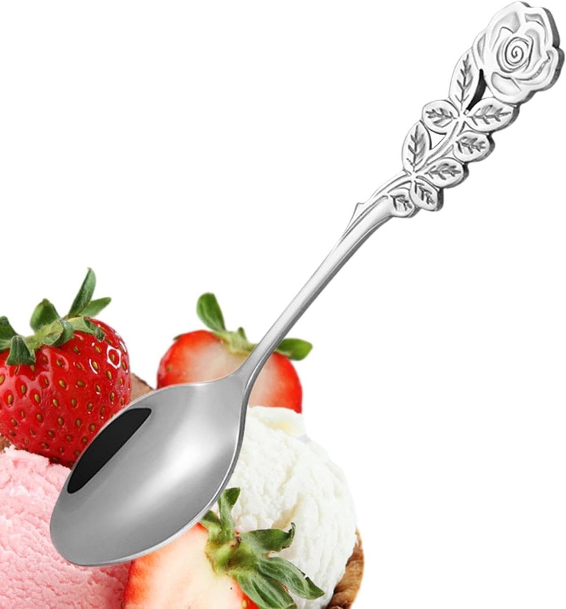 Dinerlepels Roestvrij Staal - Theelepels IJsllepels - Desserts Serveren - Bloemenhandvat Ontwerp - 14L x 4B cm - Zilver