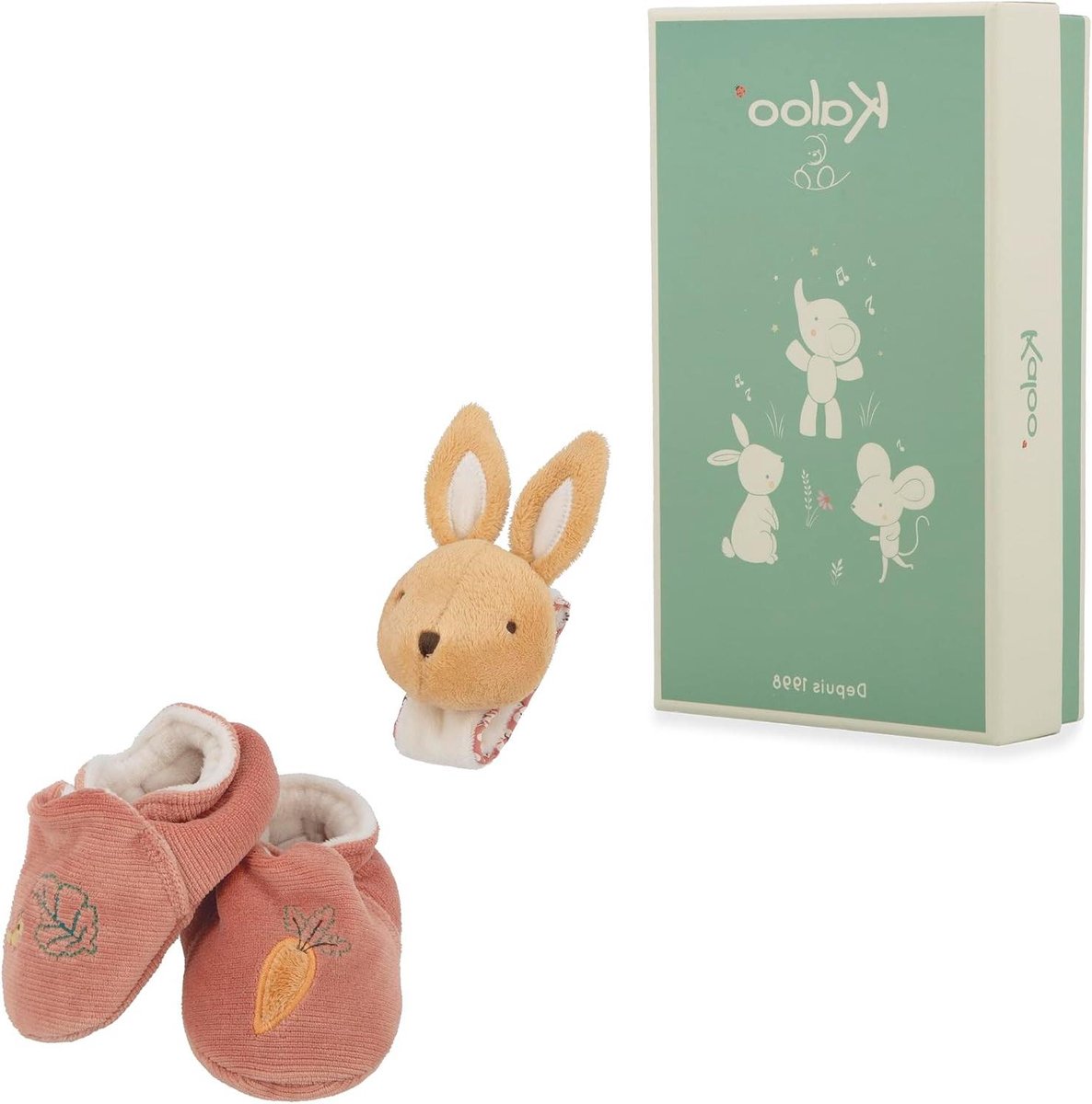 Konijn armband en schoenen - Baby cadeau set - Motorische vaardigheden stimuleren - Met ingebouwde belletjes - Maat S - Bruin
