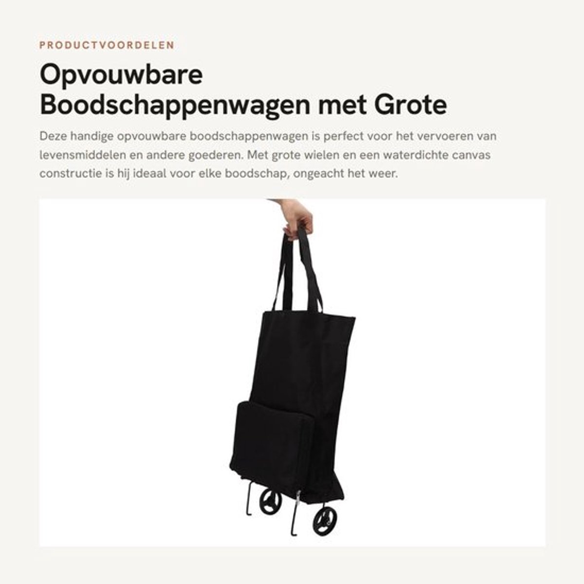 Boodschappenwagen Opvouwbaar - Waterdicht Canvas - Grote Wielen - Ruim Laadvermogen - Handig voor Transport - Compact en Ruimtebesparend - Winkelwagen