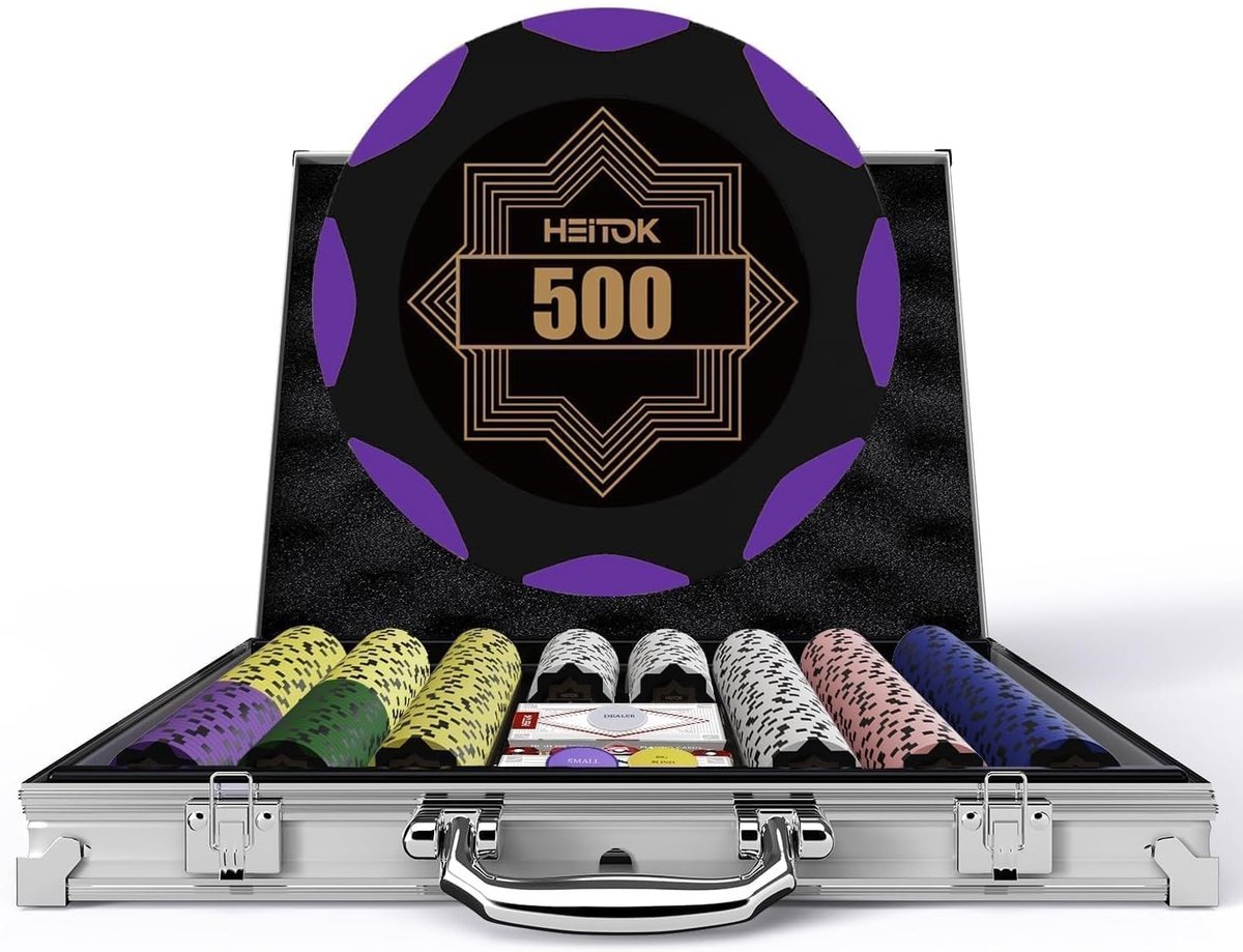 Pokerset - 500 stuks - Genummerde Waarden - Clay Composite Pokerchips - Voor 2 tot 10 Spelers