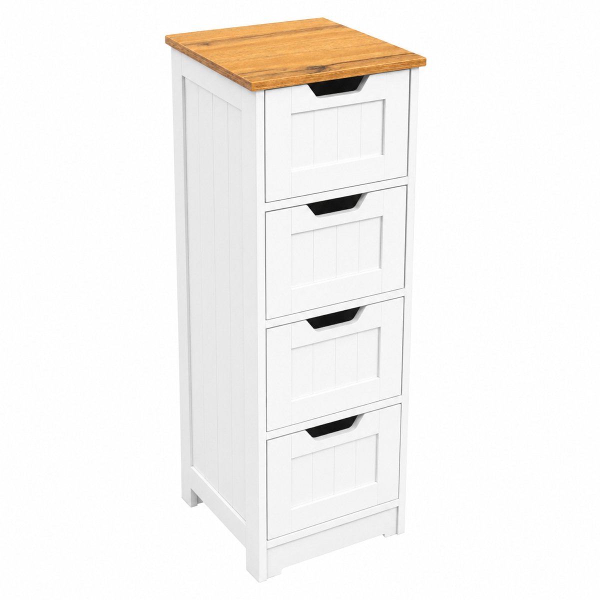 Begryf - Smalle badkamerkast - 4 lades - Wit met houtlook blad - 30 x 30 x 81 cm