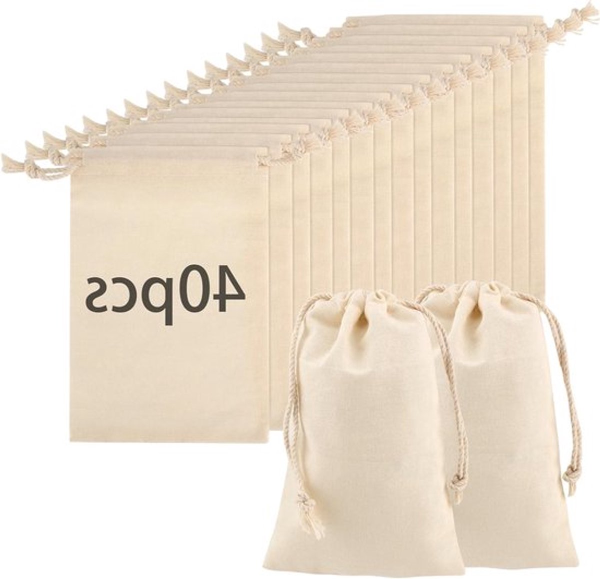 40 Stuks Natuurlijke Katoenen Muslin Zakjes, Mini Trekkoord Gift Bags voor Trouwen, Feesten en Decoratie, 10 x 15 cm