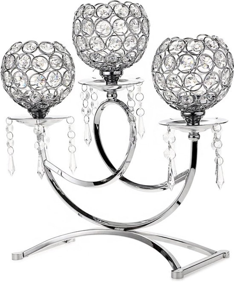 Elegante Kristallen Kaarsenhouder met hangende pendant, 3 Kristallen Schalen, Decoratieve Kaarsenstandaard voor Feestdagen, Bruiloften en Thuisdecoratie