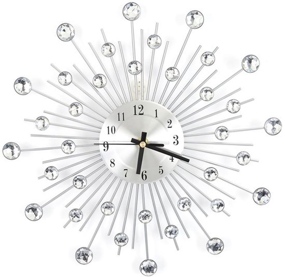 Wandklokken voor woonkamer, moderne met diamanten bezaaide wandklok, metalen kunstwijzerplaat, 3D kristallen mute wandklok, metalen naald wanddecoratie klok voor woonkamer slaapkamer, kristal
