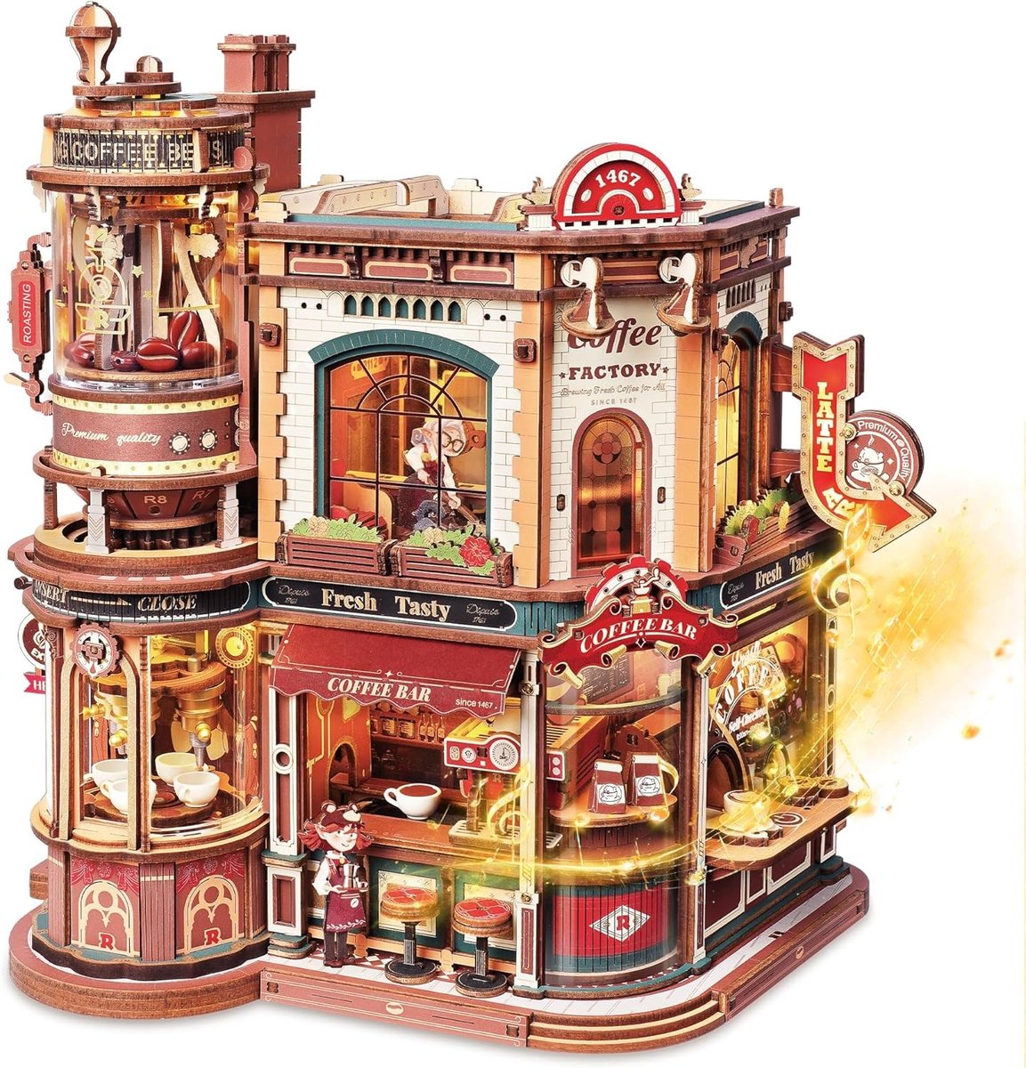 Roterende muziekdoos - Hout - 23,7 x 16,6 x 25 cm - 3D Puzzel met Bewegende Onderdelen - Voor Volwassenen