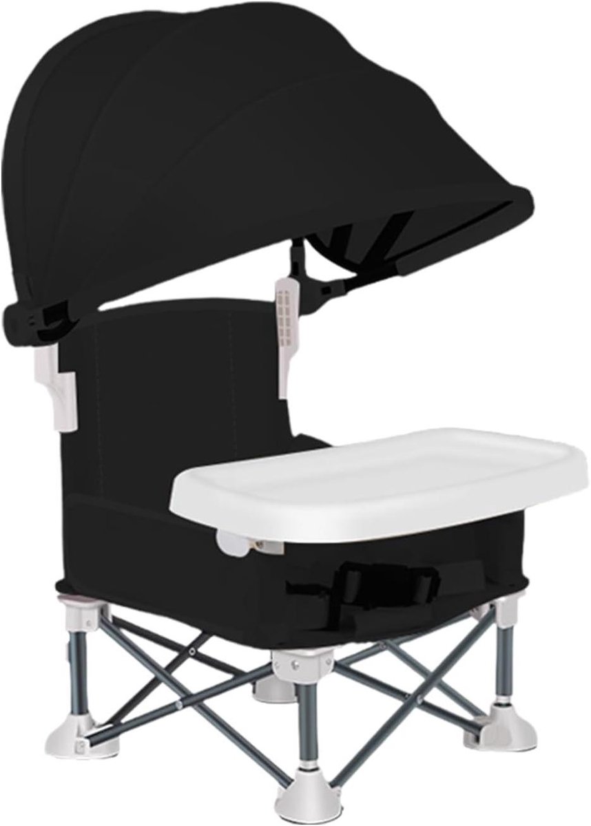 Opvouwbare Baby Eetstoel - Reisstoel Peuter - Buiten Eten - Met Zonnekap - 39x18x39 cm - Zwart