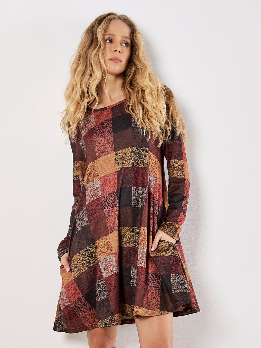 Colourful Patchwork Check Swing Mini Dress