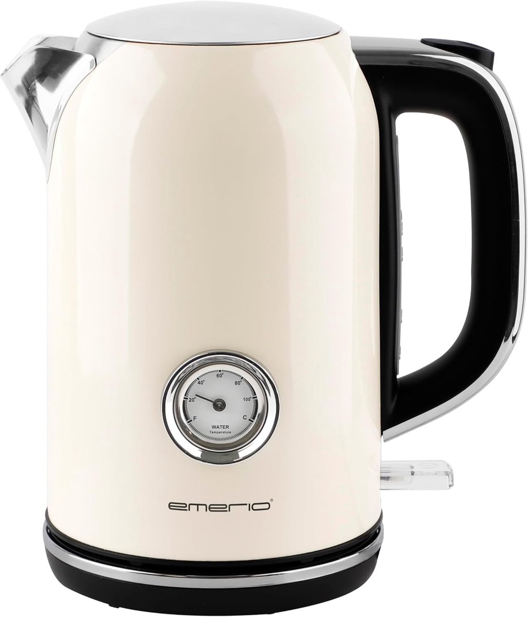 Retro waterkoker - Beige - 1,7 liter - Roestvrijstalen behuizing - Voor dagelijks gebruik