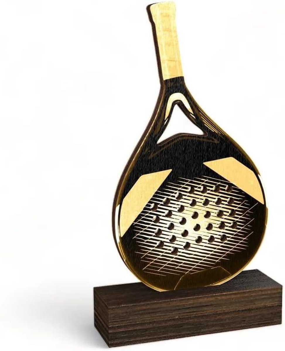 Padel Tennis Trofee - Sportprijs Hout - Wedstrijd Prijsuitreiking - Gouden Print - 175mm - Goud