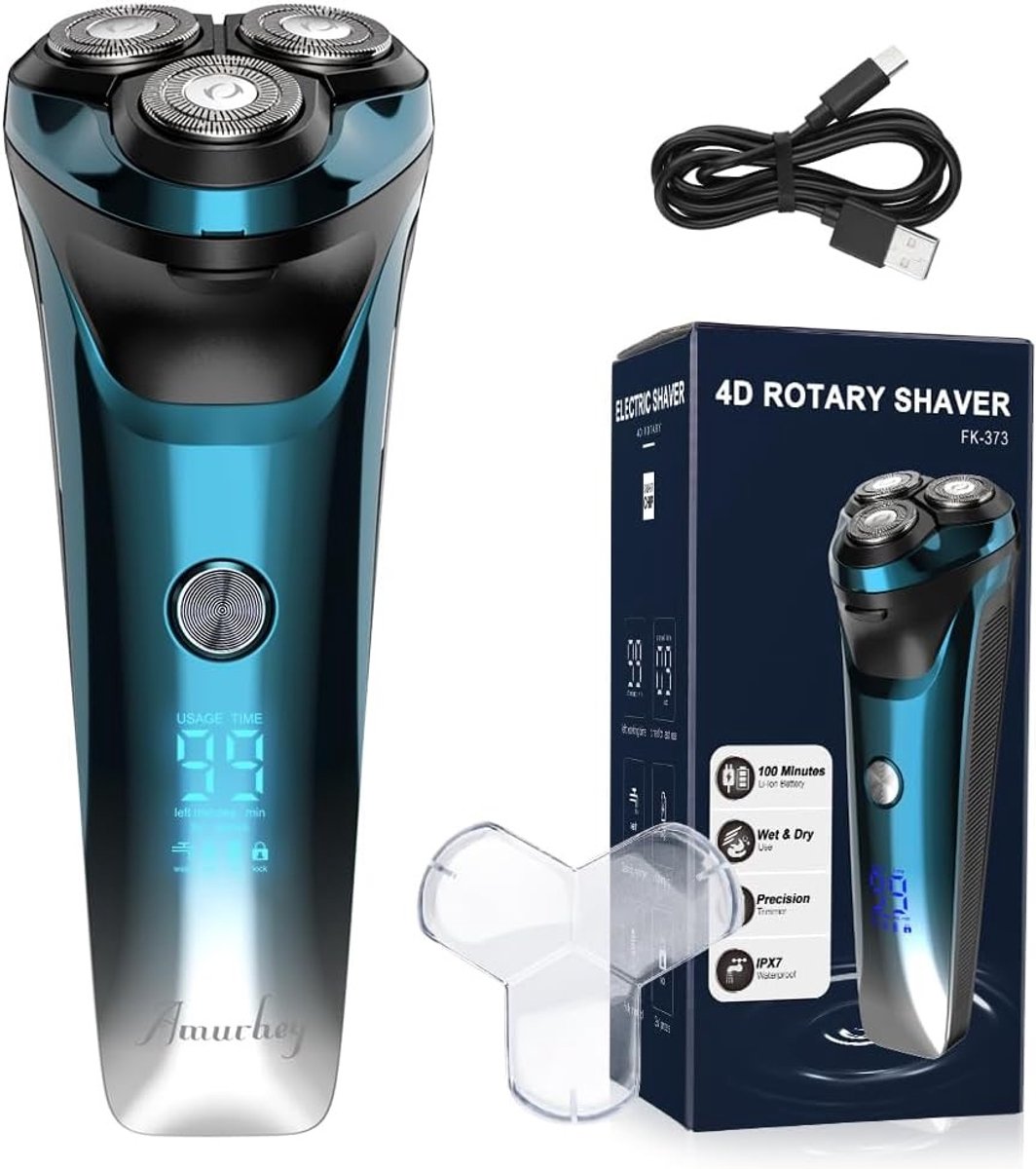 Scheerapparaat voor mannen - Blauw - Elektrisch Nat- & Droogscheerapparaat met 360° Flexibele Scheerkoppen en USB-C Opladen