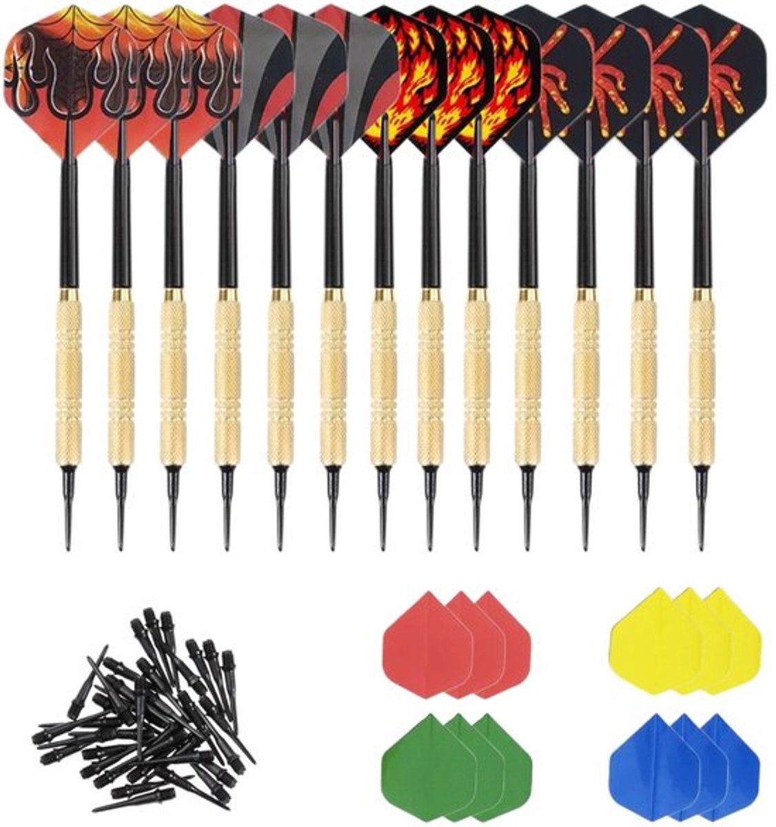 Dartpijlen 14 gram - Set met 12 stuks - 24 extra flights - 100 kunststof dartpunten - Sport en vrije tijd - Hoogwaardige kwaliteit - Dartset