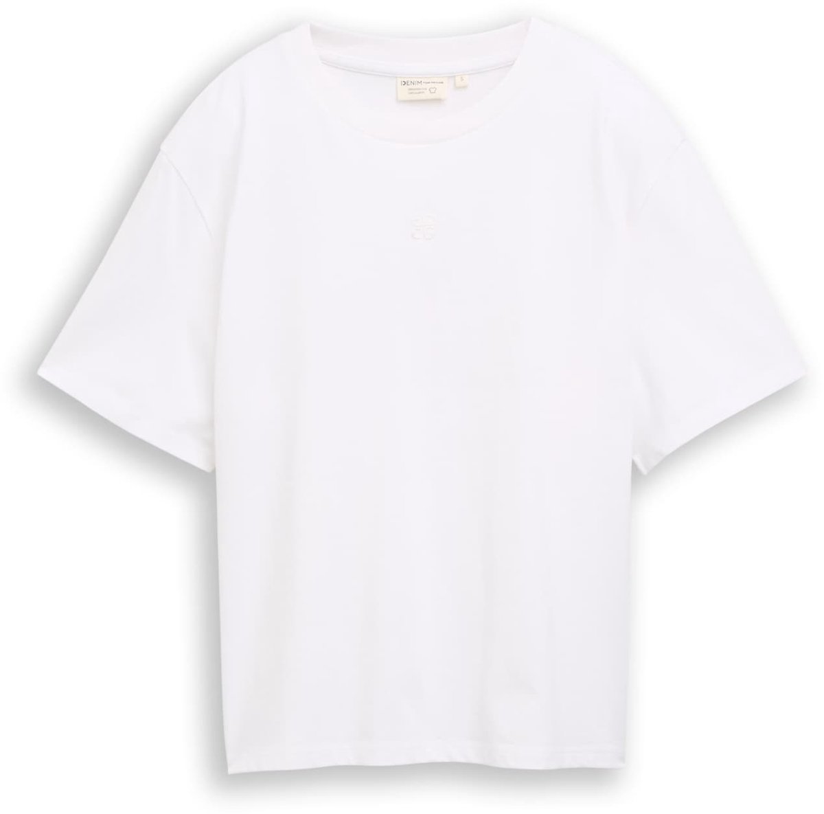 Tom Tailor Denim - T-shirt met boxy pasvorm en borduursel - Maat S - White