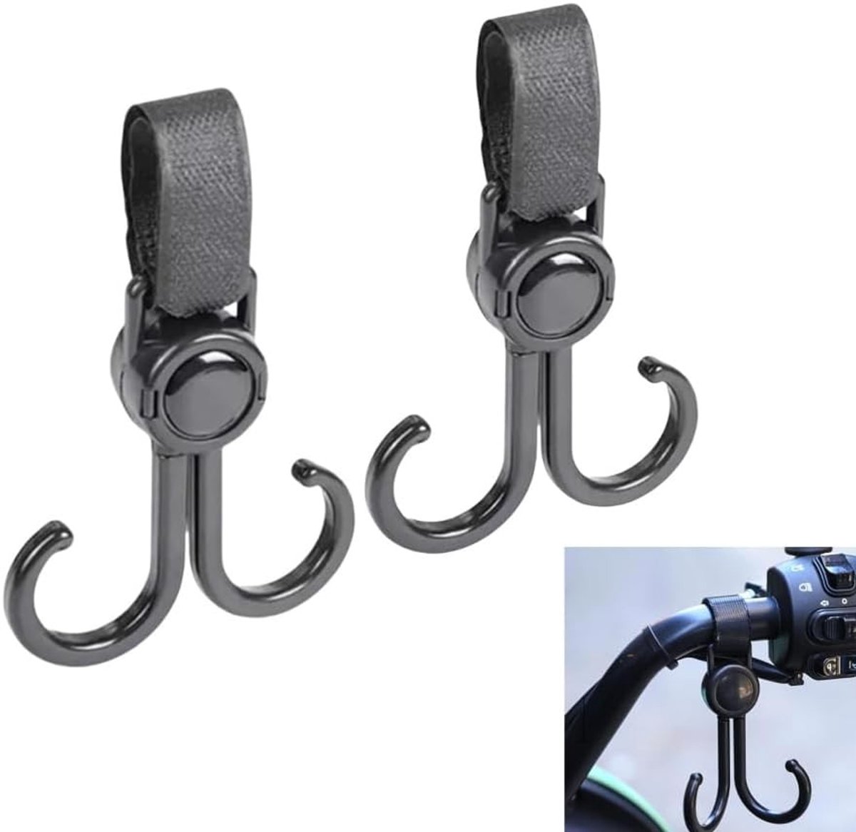 2 Stuks Universele Kinderwagen Haak met 360 Graden Rotatie - Multi-functionele Accessoire voor Kinderwagens en Buggy's