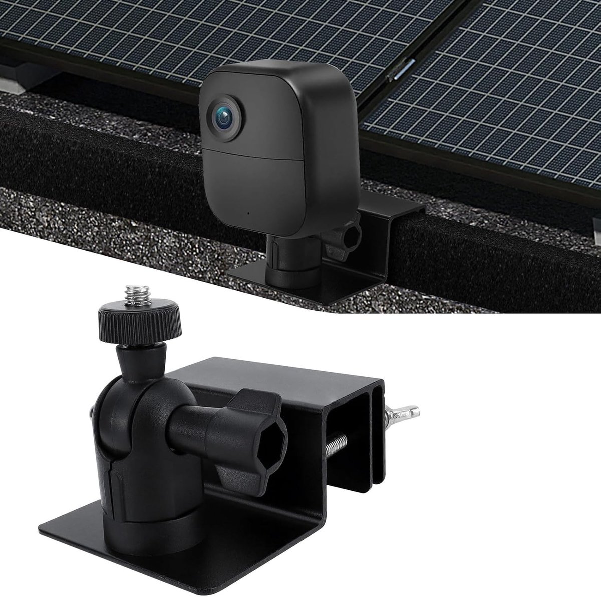 Verstelbare dakgoothouder voor zonnepanelen, aluminium wandbeugel voor camera's, geschikt voor Eufy, Arlo en Blink Mini2 (zwart)