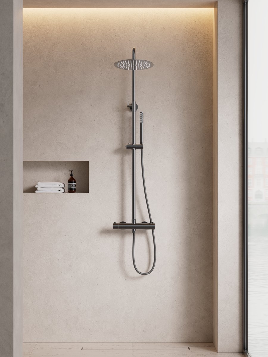 Regendoucheset met Thermostaatkraan | Gunmetal