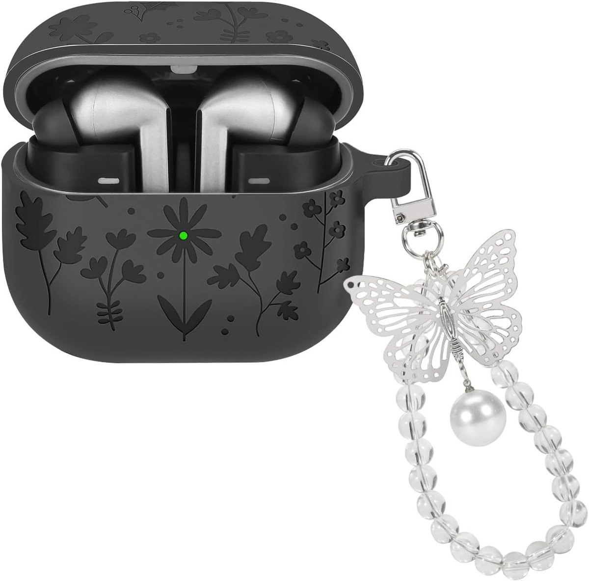 Beschermende Sleutelhanger Case voor Galaxy Buds 3/3 Pro met Gegraveerd Bloemmotief - Silicone, Stofdicht en Krastbestendig voor Vrouwen