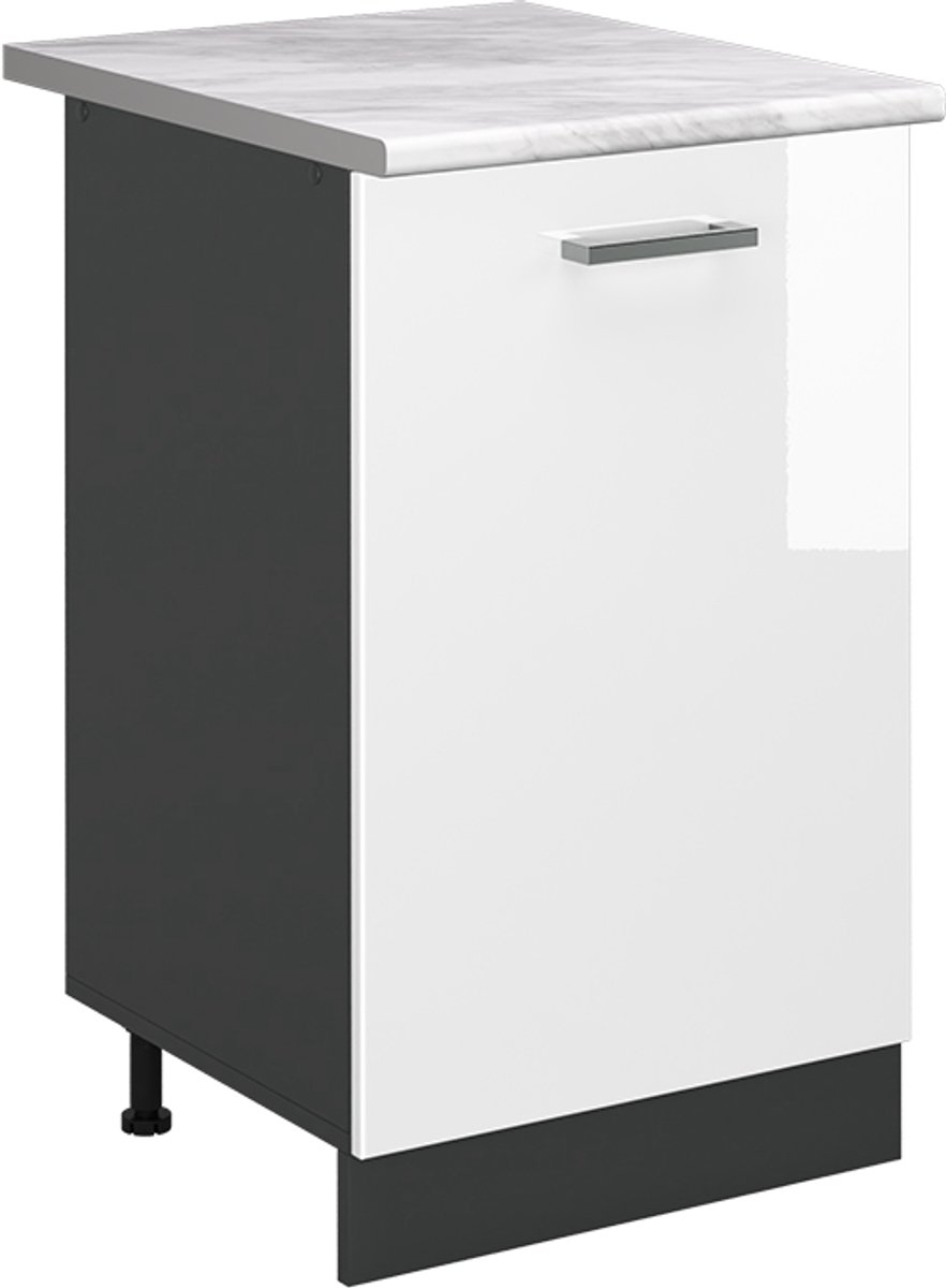 Vicco Keukenonderkast R-Line, Wit Hoogglans/Antraciet, 50 cm marmer werkblad