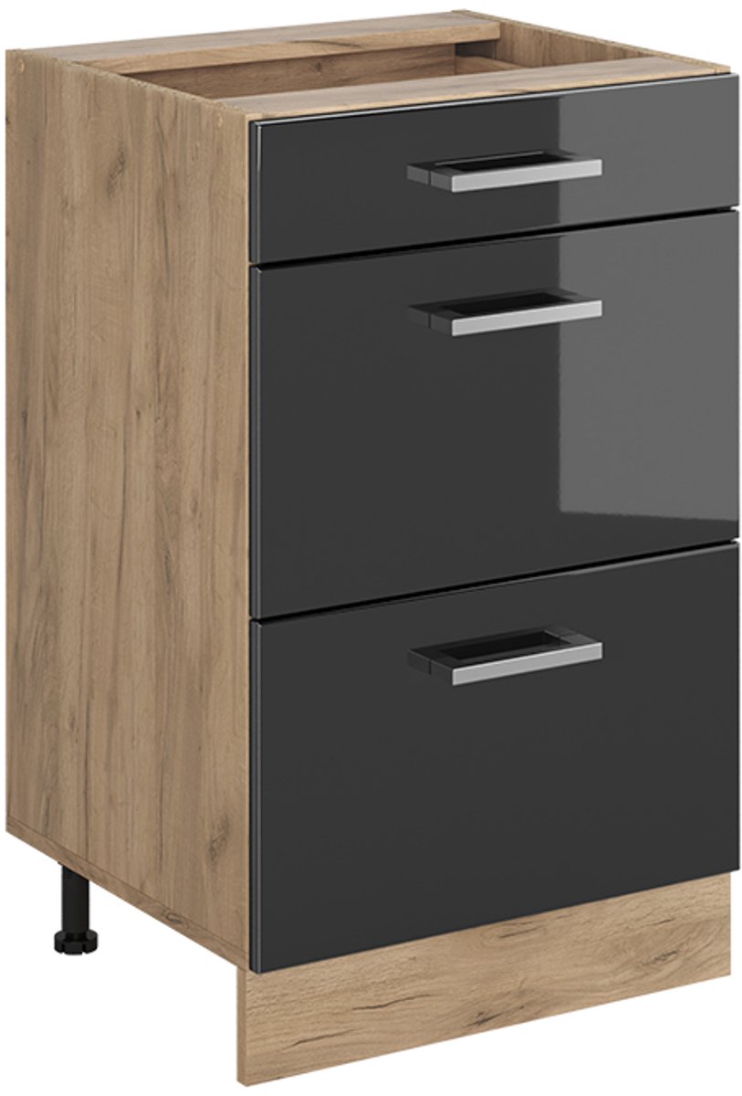 Vicco Keukenonderkast R-Line, Antraciet Hoogglans/Goudkleurig Eiken, 50 cm zonder werkblad