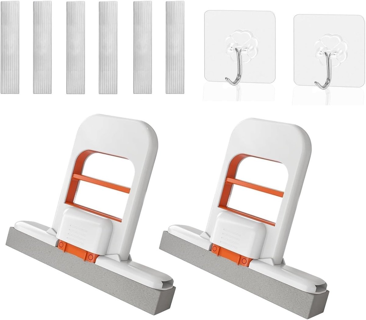 Vouwbare Mini Mop Set van 2 – Zelfknijper Sponsmop met 6 Vervangende Hoofden en 2 Haken – Ideaal voor Vochtige en Droge Reiniging van Keuken, Badkamer, Ramen en Auto