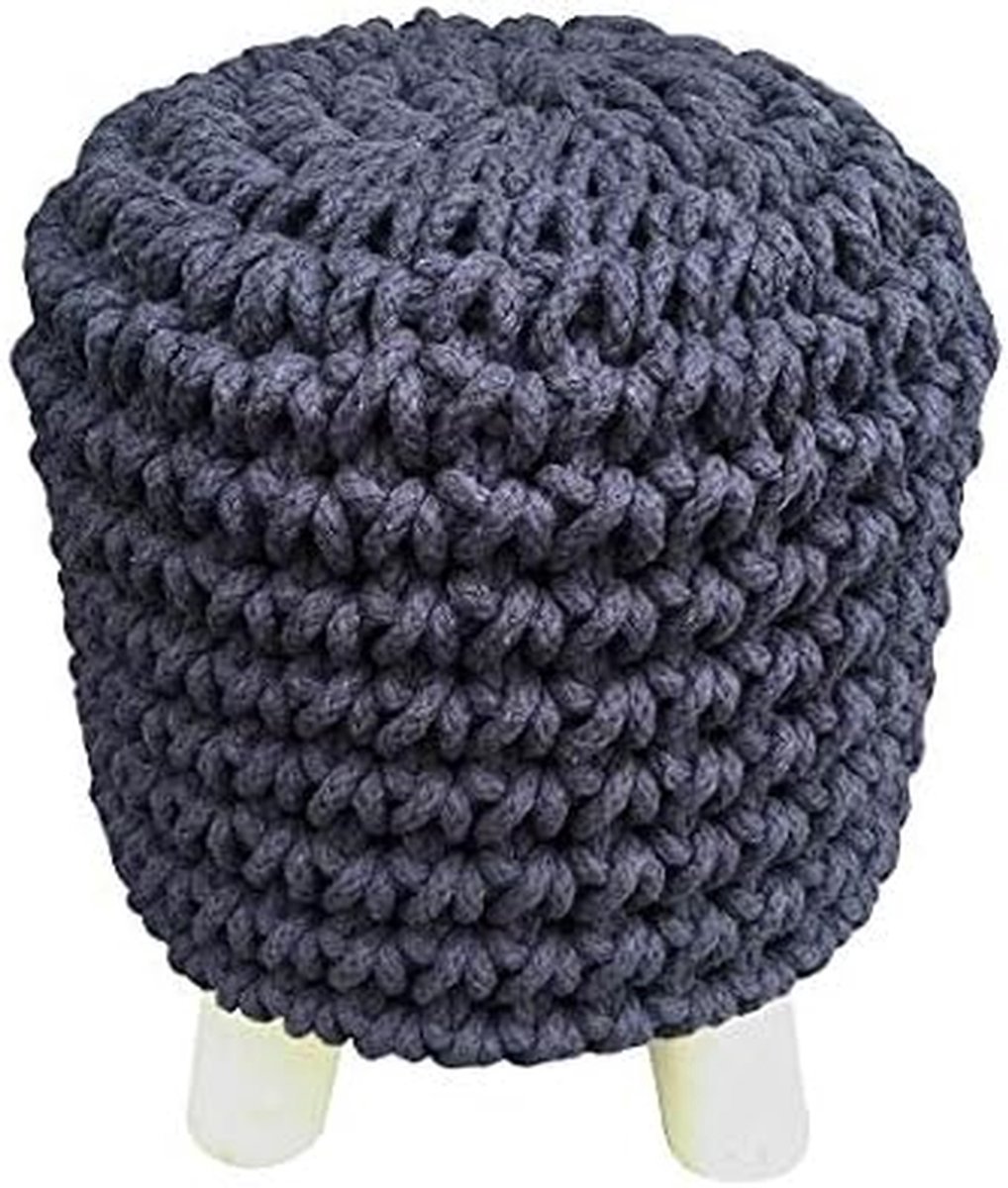 Zwarte Poef - Voetenbankje Krukje - Ontspannen Zitten - Gebreid Zitoppervlak - 46 cm Hoog - Zwart