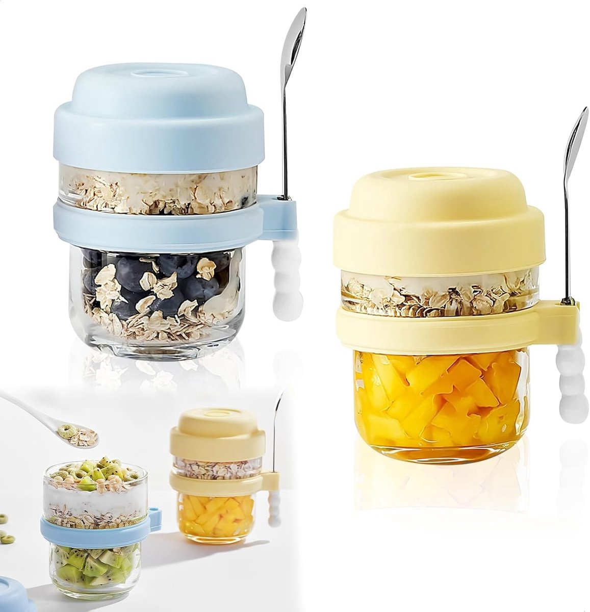 Overnight Oatmeal Glazen voor Meal Prep, Canning Jars met Lepel, 440ml Tupperware voor Havermout, Yoghurt, Jam en Pudding opslag
