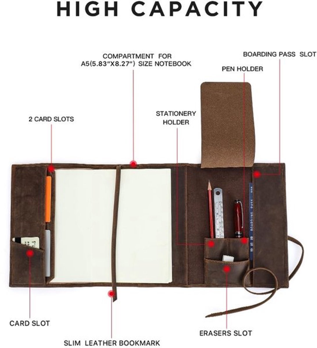 Notebook A5 Lederen Hoes - Echt Leer - Vintage Design - Pen Slot - Beschermhoes - Duurzaam en Elegant - Notitieboekhoes