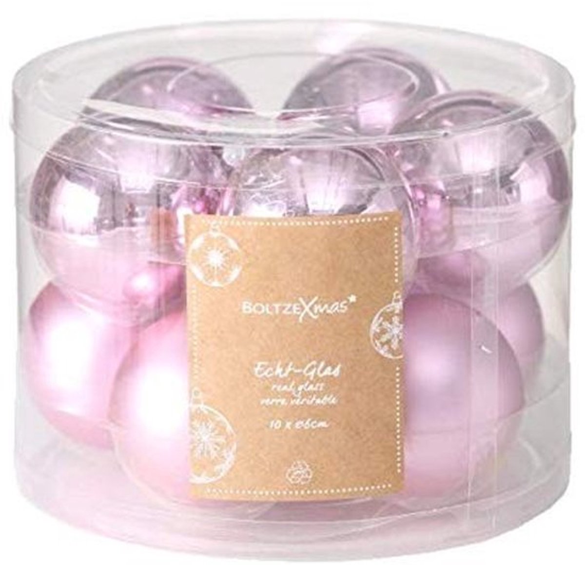 Lichtroze Kerstballen Set van 10 - Glazen kerstboomversiering Ø 6 cm