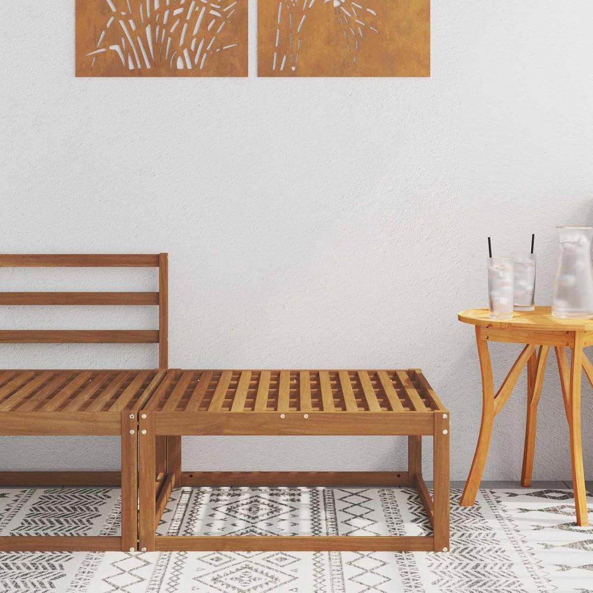 Voetenbank Hout - Poef Bankje - Buiten Zitten - Geoptimaliseerd Lattendesign - 79 x 79 x 37 cm - Naturel