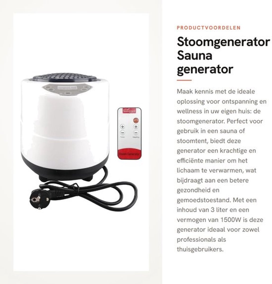 Stoomgenerator - Sauna generator - Veiligheidsbescherming - 3L - Fumigatie machine - Geschikt voor Spa - EU 220V