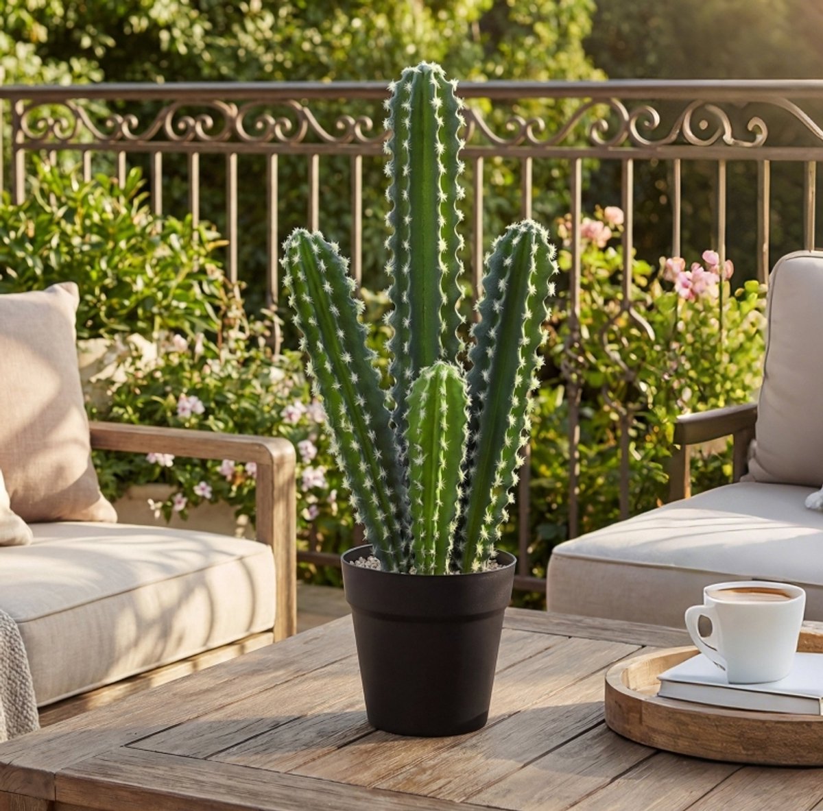 MIVRAY Kunstplant – Realistische Kaktuslook – Ø13 x 53 cm – Kunststof – Groen Met Zwarte Pot – Voor Binnen in Woonkamer of Kantoor