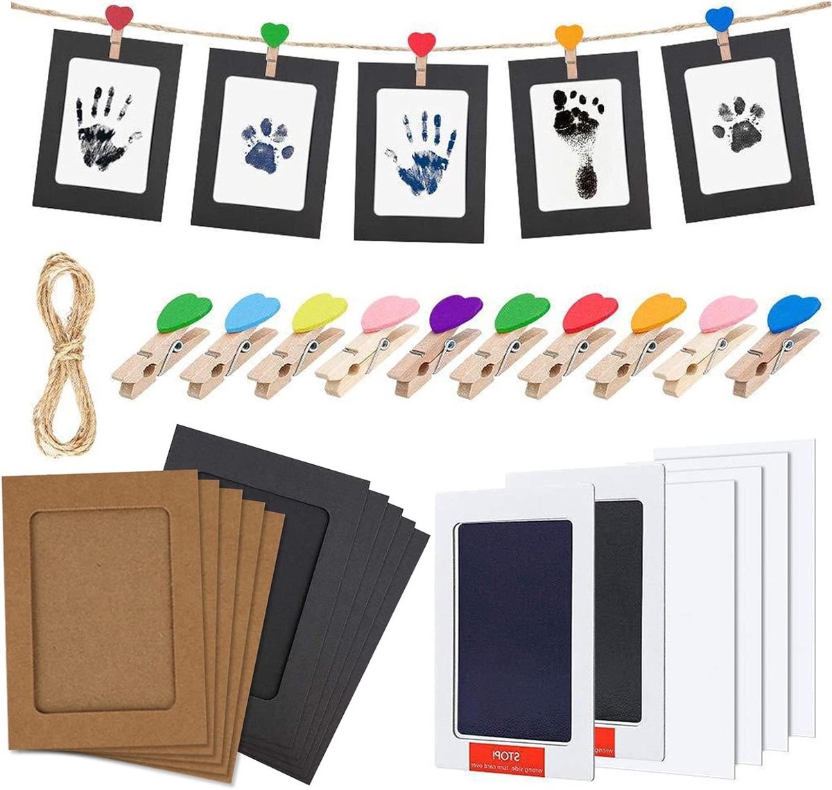 Baby Afdruk Set - Handen Voeten - Herinneringen Maken - Inclusief Fotolijsten - 2 Stuks - Zwart Wit Bruin