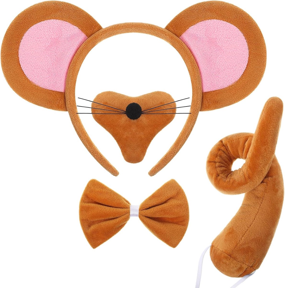 Muis Kostuum Set Accessoires met Hoofdband, Oren, Neus, Staart en Strik voor Kinderen - Perfect voor Halloween, Carnaval en Verkleedpartijen