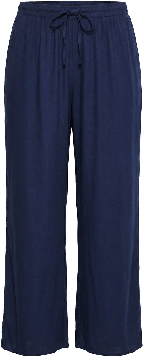 MIAMODA - Dames - Broek rechte pijpen elastische tailleband met strikbandje - Donkerblauw - Maat 44