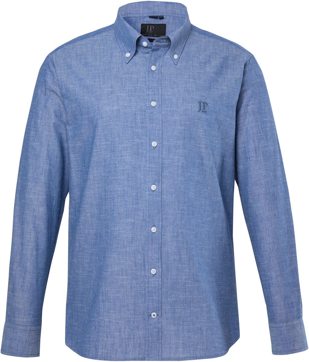 JP 1880 - Heren - Overhemd lange mouwen modern fit chambray buttondown kraag - Blauw denim - Maat XXL