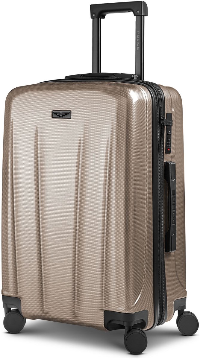 Police New York 4 wielen Trolley M 62 cm met uitbreidingsplooi - Harde bagage - TSA slot - champagner