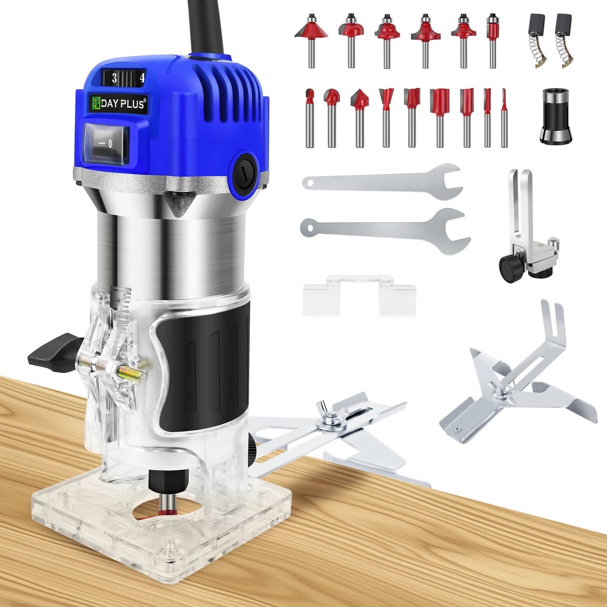 Velori Elektrische Houtfrees 800W - Bovenfrees - Houttrimmer - Freesmachine - Graveermachine - Variabele Snelheid - 40mm Slag - 10000-30000 RPM - 15 Freesbits