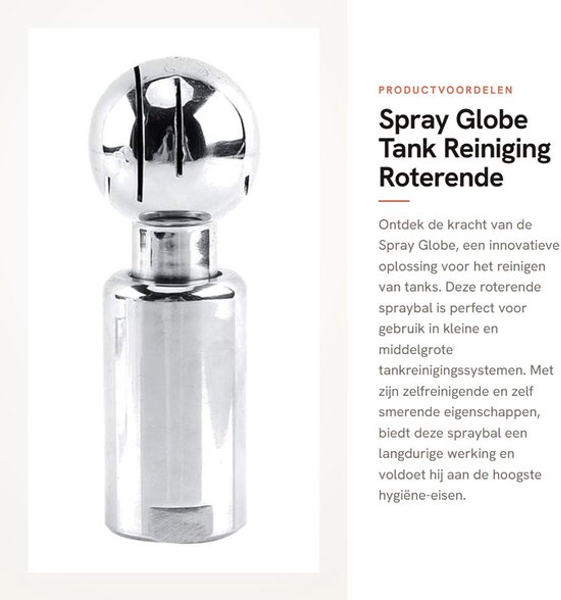 Spray Globe - Roestvrij Staal - 1/2 Inch BSP Draad - Tankreiniging - Zelfreinigend - 15 l/min Doorstroom - Hygiënisch Gebruik - Reinigingsbal