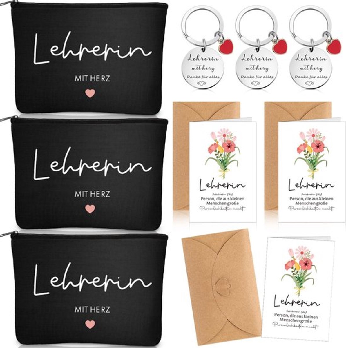 Afscheidscadeaus Set van 12 - Bedankzakjes - Sleutelhangers met Hart - Bedankkaarten met Enveloppen - Bedankjes voor Leraren - Waardevolle Herinnering
